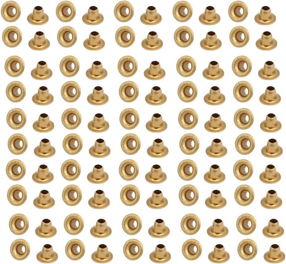 LinkMejor 100pcs M2x2mm Brass Plated Metal Hollow Eyelets Rivets Gold Tone