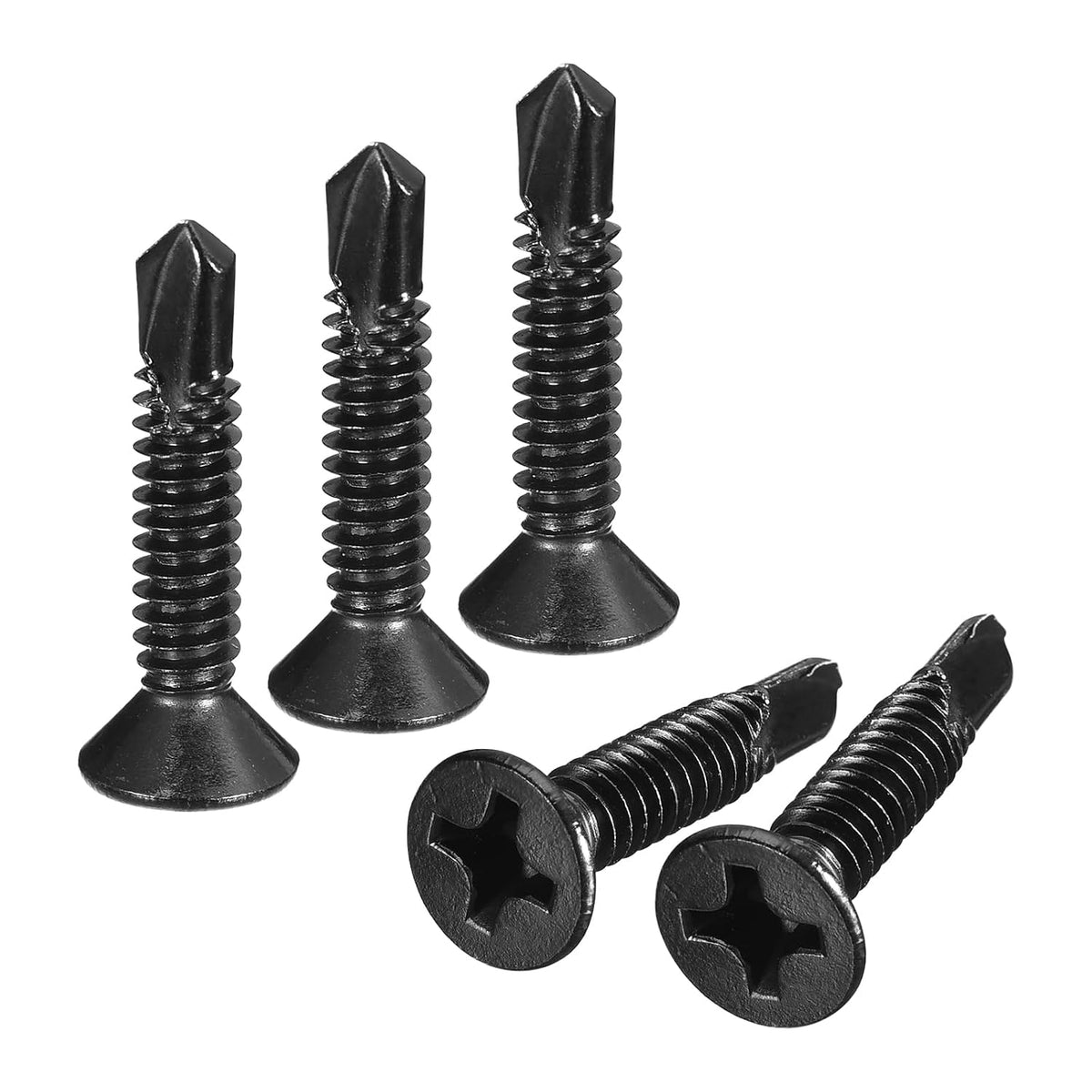 #12 x 1 Sheet Metal Screws, 50pcs Black Oxide 410 Stainless Steel Flat Head Phillips Drive Self Drilling Screws