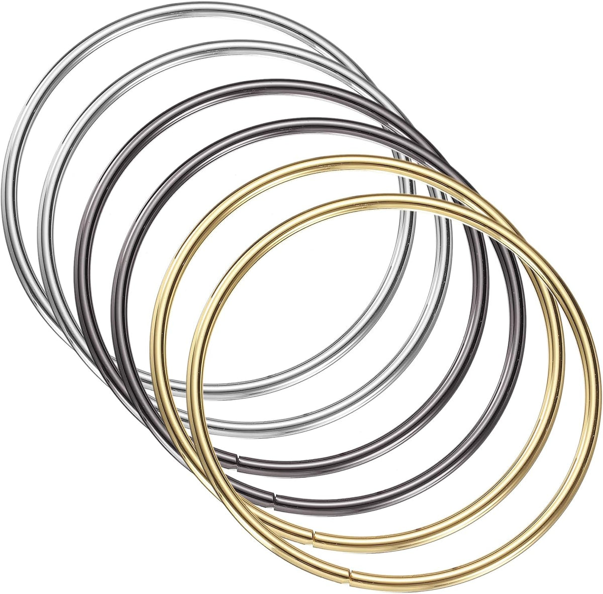 6Pcs Metal Purse Handle, Round Handbag Ring Buckle Bag Handle Replacement for DIY Handmade Woven Bag Luggage Hardware Accessories, Gold/Gunmetal/Silver