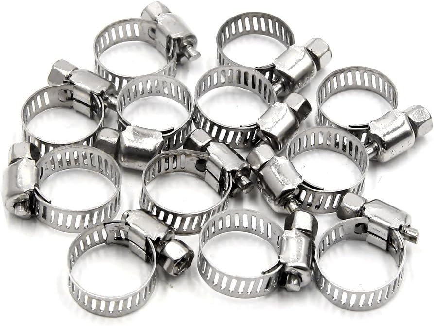 12Pcs 9-16mm Metal Adjustable Drive Hose Clamp Fuel Line Clip for Car