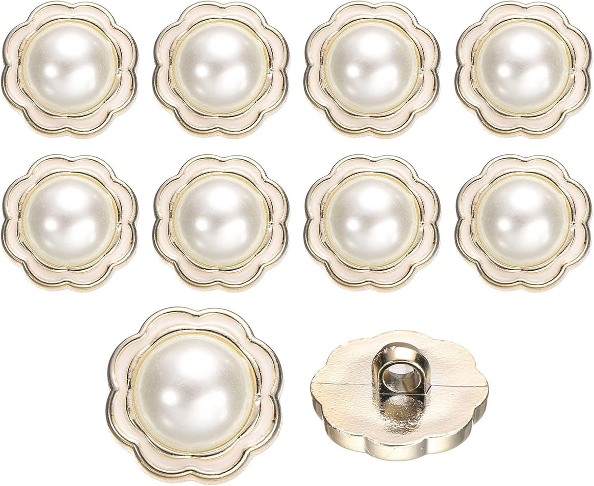 10Pcs 25mm Flower Resin Vintage Clothes Sewing Button Metal Coat Pearl Buttons Craft Accessories for Garment Coat Decoration Crafts DIY Project, White