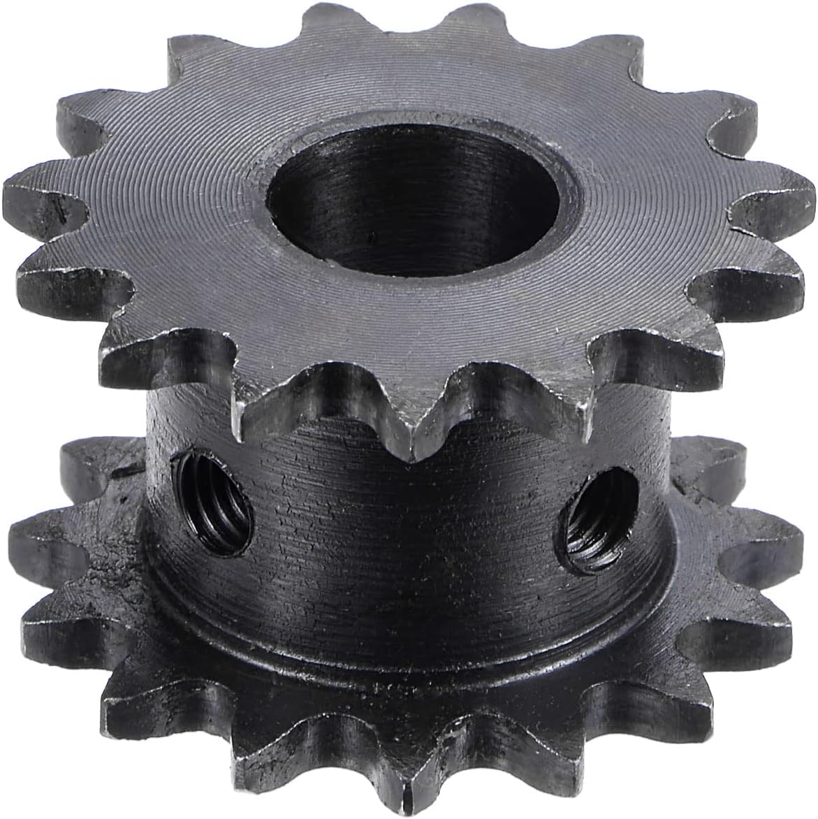 15 Tooth #25 Chain Roller Sprocket, Double Strand 1/4" Pitch, 12mm Bore Black Oxide C45 Carbon Steel for ISO 04C Chains