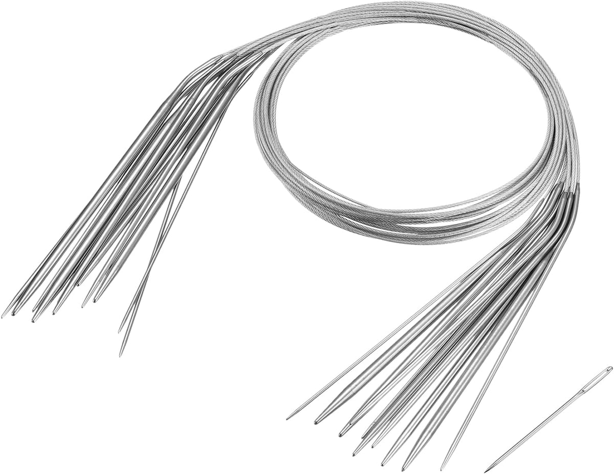 Stainless Steel Circular Knitting Needles, 11pcs 6-16mm Double Pointed Metal Knitting Needles Set for Making Sweater Blanket Scarf, 120cm(47.2") Length