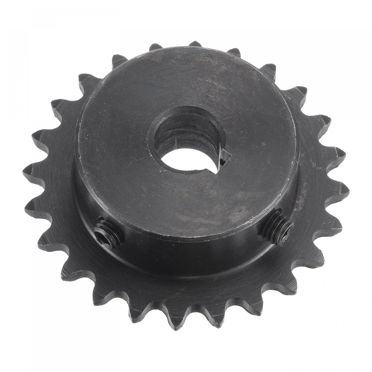24 Tooth Roller Sprocket, #25 Chain Single Strand 1/4" Pitch, 10mm Bore Black Oxide C45 Carbon Steel, 4x1.8mm Keyway with Set Screws for ISO 04C