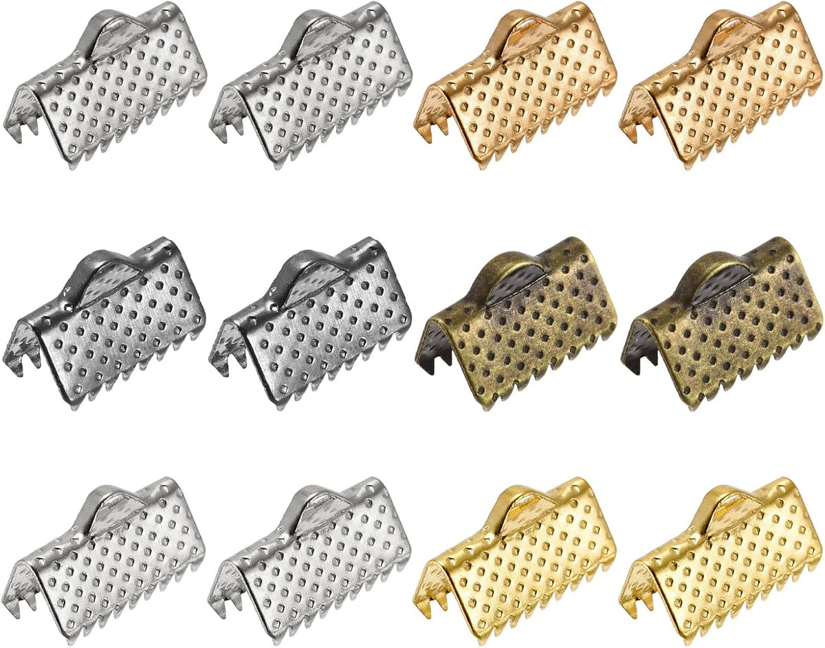 180Pcs Ribbon Crimp Clamp Ends, 10mm Bookmark Pinch Cord End Clasps for DIY Craft Making, 6 Assorted Colors