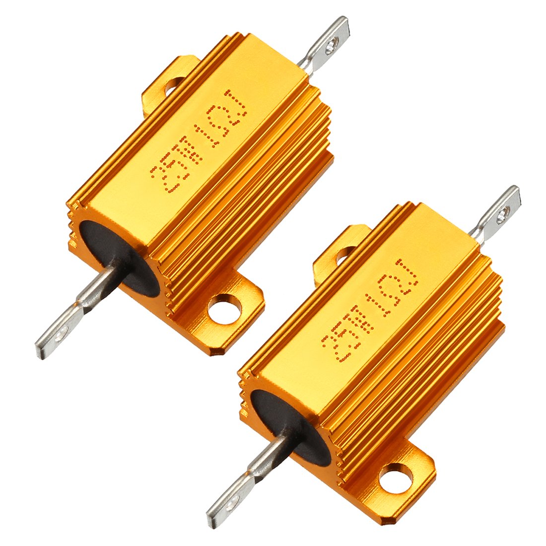 25W 1 Ohm 5% Aluminum Housing Resistor Screw Tap Chassis Mounted Aluminum Case Wirewound Resistor Load Resistors Gold Tone 2 pcs