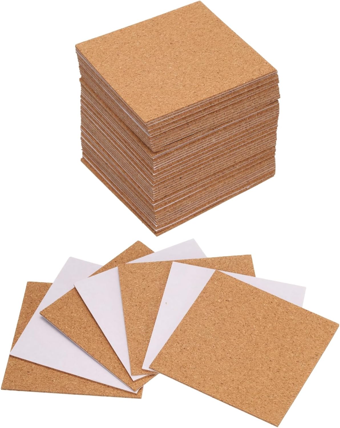 50pcs Self Adhesive Cork Coasters 3.1"x 3.1"x 0.06" Cork Mats Cork Tiles Cork Backing Sheets Mini Wall Cork Board for Coasters and DIY Crafts, Square