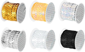6 Colors 30Yds Flat Sequins Strip, 6mm Paillette String Spool Roll Sewing String Ribbon for Fringe Sewing DIY Projects