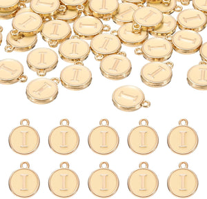52pcs Letter Charm, Enamel Letter Pendants, Alphabet I Pendants Double Sided Beads Charm for DIY Bracelet Necklace Pendants Earring Jewelry, Champagne Gold