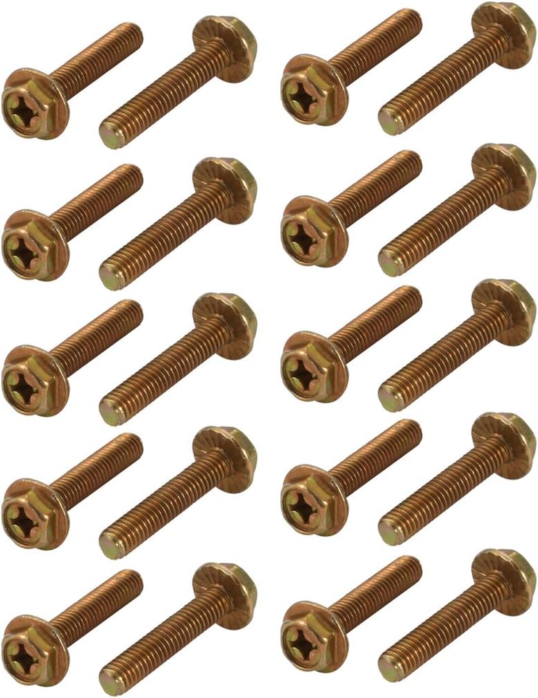 20Pcs M6x30mm Yellow Zinc Plated 4.8 Grade Phillips Drive Serrated Flange Hex Head Bolt