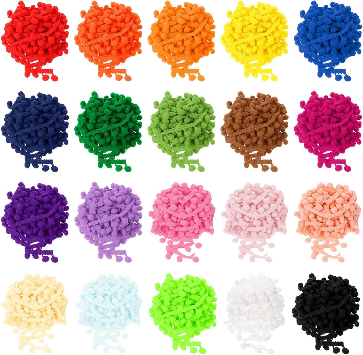 20 Colors 40 Yards Pom Pom Ball Fringe Trim, 2 Yard Ribbon Sewing Accessory DIY Crafts for Home Curtain Clothes Pillow Decoration (12mm)