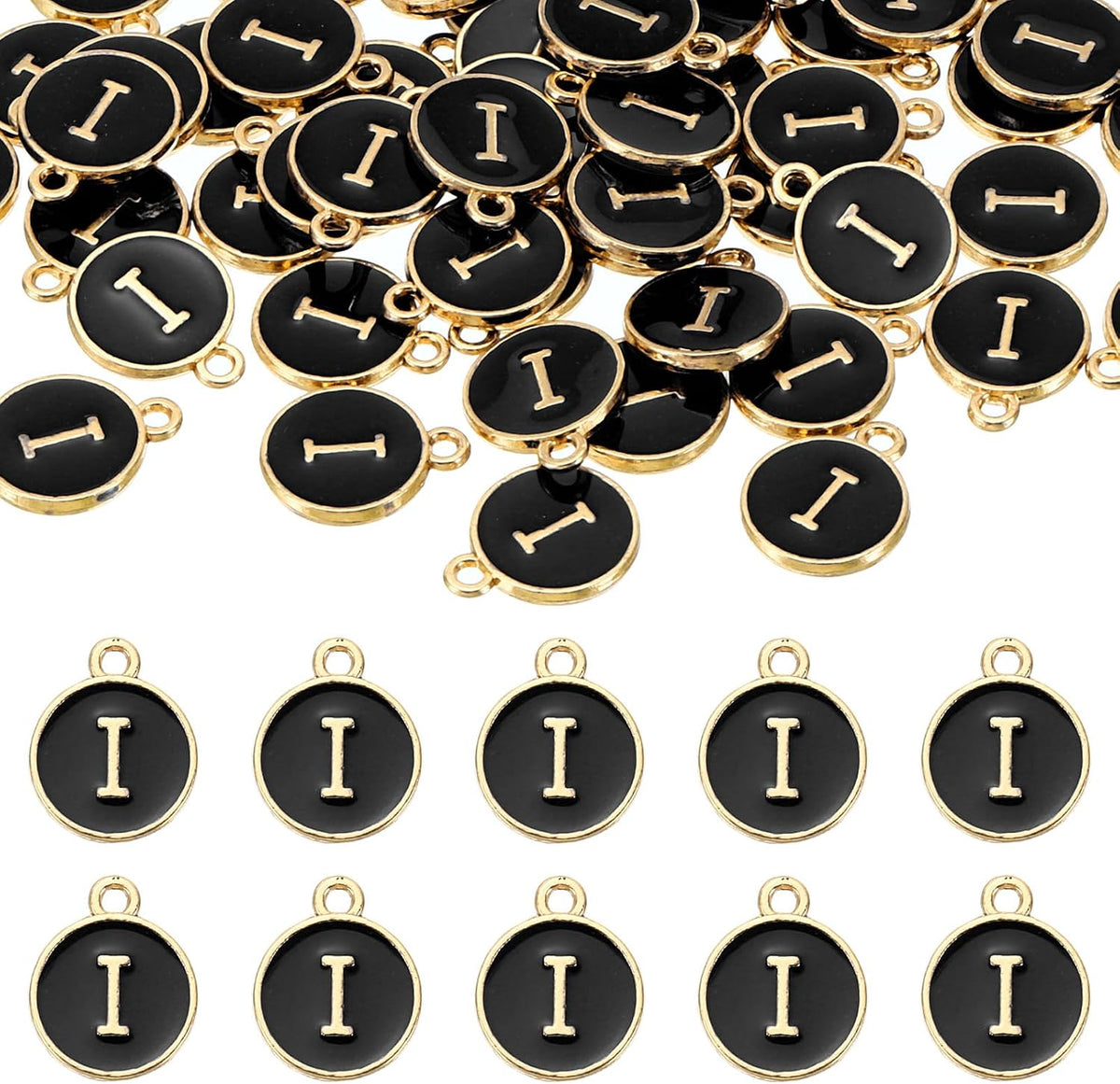 LinkMejor 52pcs Letter Charm, Enamel Letter Pendants, Alphabet I Pendants Double Sided Beads Charm for DIY Bracelet Necklace Pendants Earring Jewelry, Black
