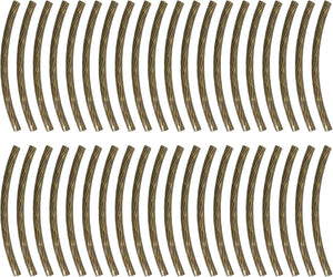 40Pcs Brass Curved Noodles Tube Beads, 2x30mm Texture Plating Spacer Bead for DIY Jewelry Making Crafts, Bronze