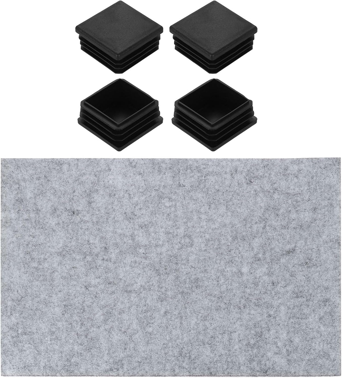 4 Pcs Square Plastic Plugs with Furniture Felt Pad, 38mm/1.5" Tubing End Caps Furniture Leg Inserts for Metal Tubing Chair Table Legs