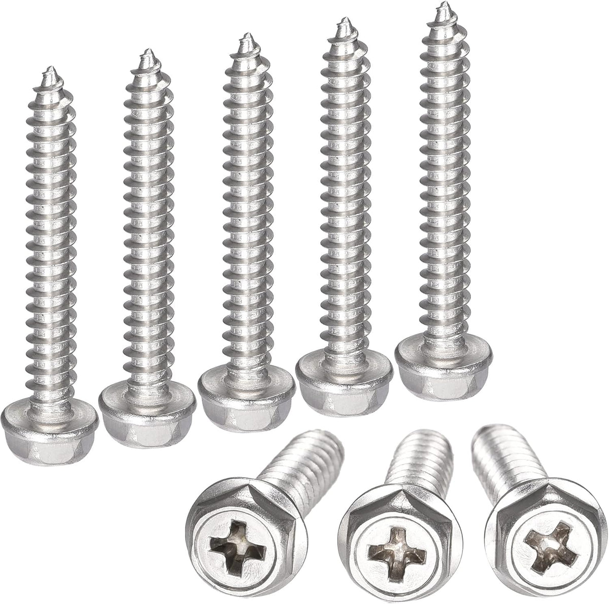 Phillips Hex Washer Self Tapping Screws, M5 x 35mm 304 Stainless Steel Hex Flange Sheet Metal Screw 40pcs