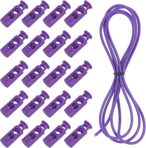 25 Pcs Double Hole Cord Locks with 39Inch Elastic Shock Cord, Plastic Spring Toggle Stopper Clip with Stretch String for Shoelaces Drawstrings Paracord, Purple