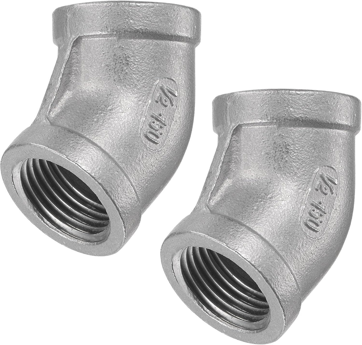 Pipe Fitting 45 Degree Elbow 1/2 NPT Female Thread Hose Connector Adapter, 304 Stainless Steel Pack of 2