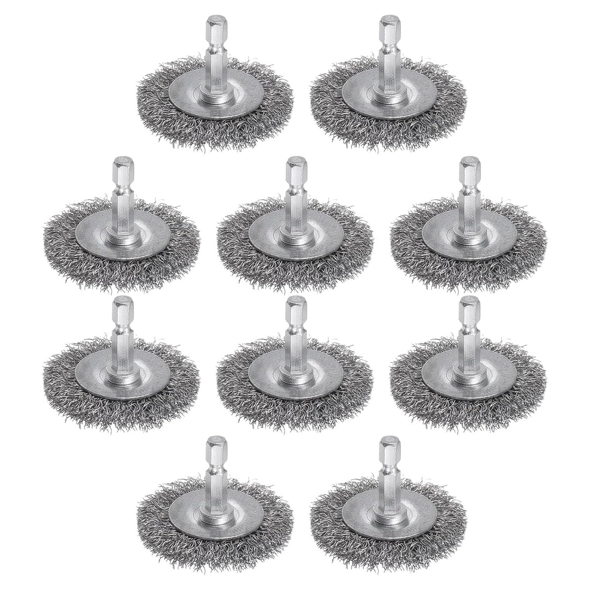 10Pcs Wire Wheel Brush 2" High Carbon Steel Wire Drill Brush with 1/4-Inch Hex Shank for Rust Removal Corrosion Scrub Surfaces