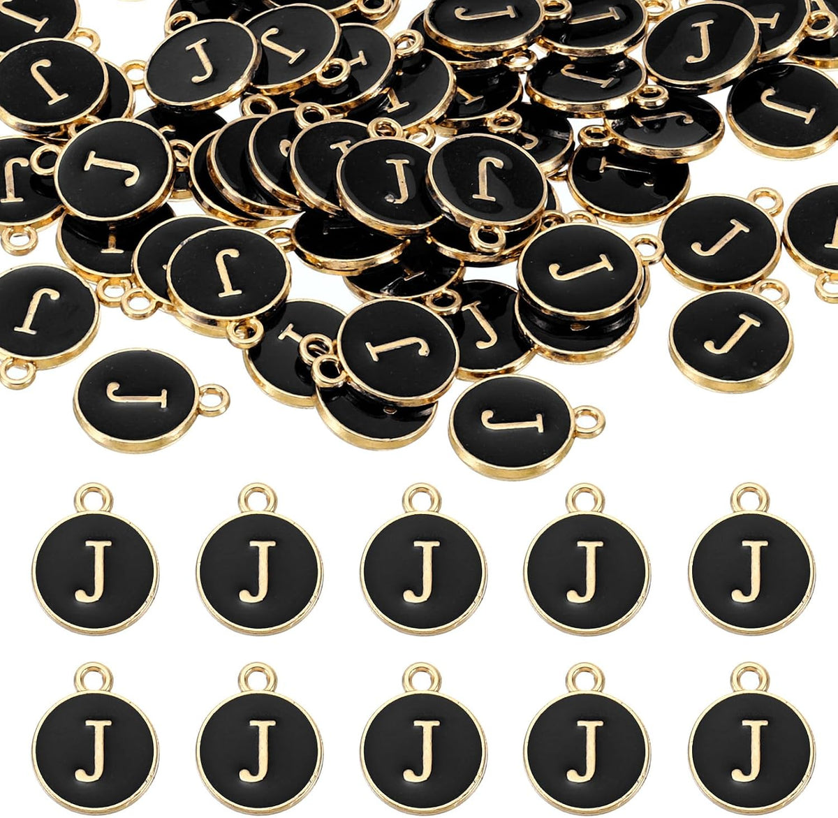 LinkMejor 52pcs Letter Charm, Enamel Letter Pendants, Alphabet J Pendants Double Sided Beads Charm for DIY Bracelet Necklace Pendants Earring Jewelry, Black