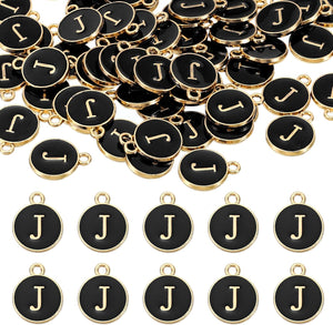 52pcs Letter Charm, Enamel Letter Pendants, Alphabet J Pendants Double Sided Beads Charm for DIY Bracelet Necklace Pendants Earring Jewelry, Black