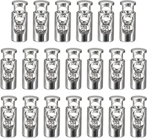 34pcs Metal Cord Locks, 3.6mm Double Hole Spring Stopper Fastener Slider Toggles End for Drawstrings Bags Backpack Clothing Lanyards, White Nickel