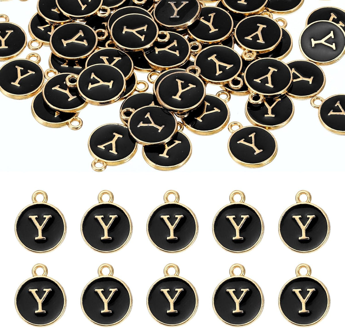 LinkMejor 52pcs Letter Charm, Enamel Letter Pendants, Alphabet Y Pendants Double Sided Beads Charm for DIY Bracelet Necklace Pendants Earring Jewelry, Black