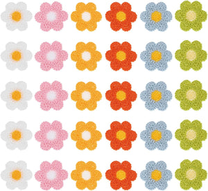 30 Pcs Flower Sew on Patches, 35 x 35mm Crochet Flower Applique Repair Embroidered Knitted Patches Transfer Appliques for Clothing DIY Decorations, 6 Colors