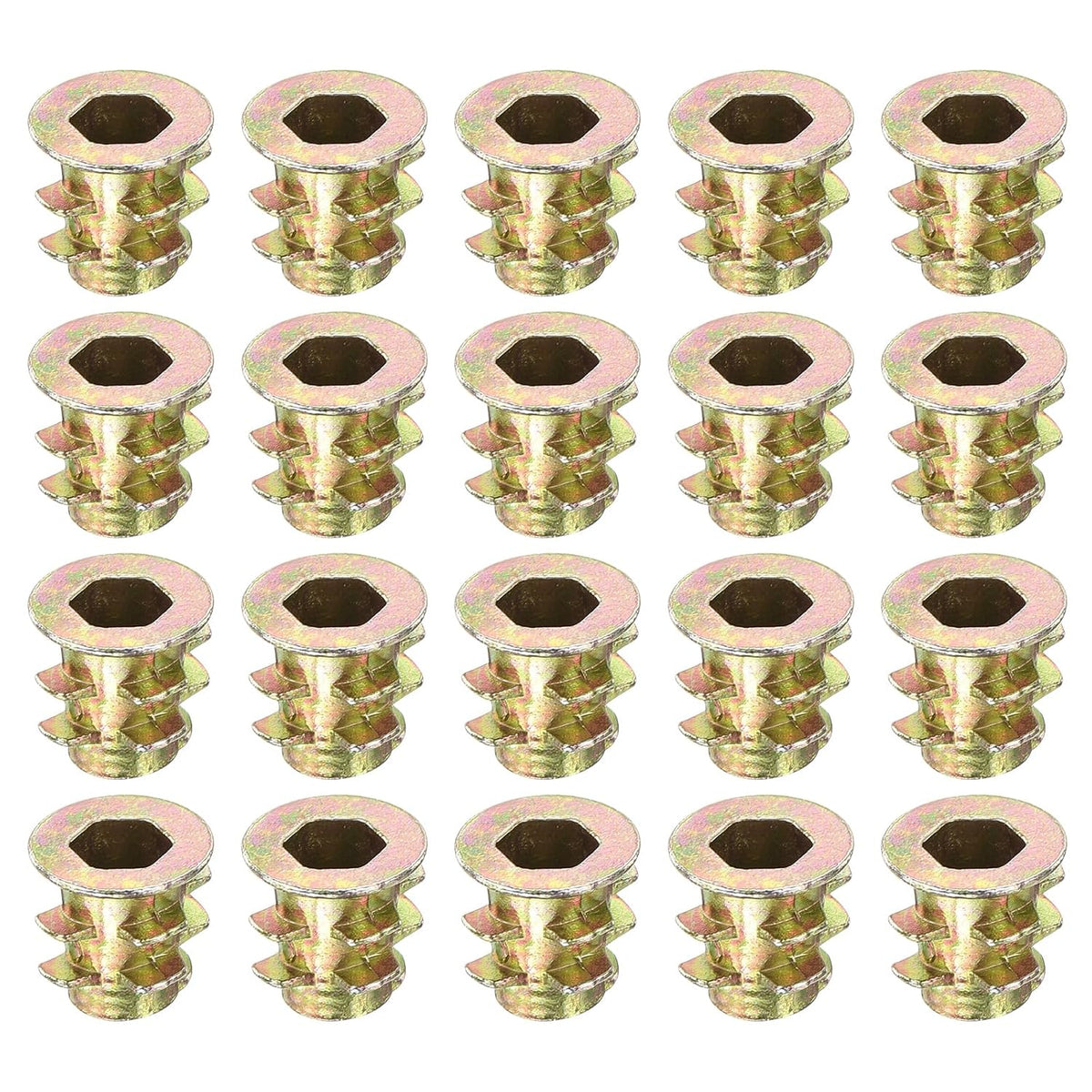 60Pcs Threaded Inserts, M4-0.7x8 Zinc Alloy Hex-Flanged Nut Threaded Inserts, Hex Socket Drive Nut Threaded Inserts Bolt Fastener Connector for Wood, Furniture Nuts
