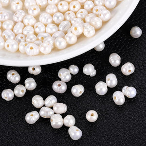 100 Pcs Freshwater Pearl Beads, 7-8mm Irregular Shape Loose Gemstone Pearls 0.8mm Hole for Leather Cord Beading Jewelry Making DIY Craft, White