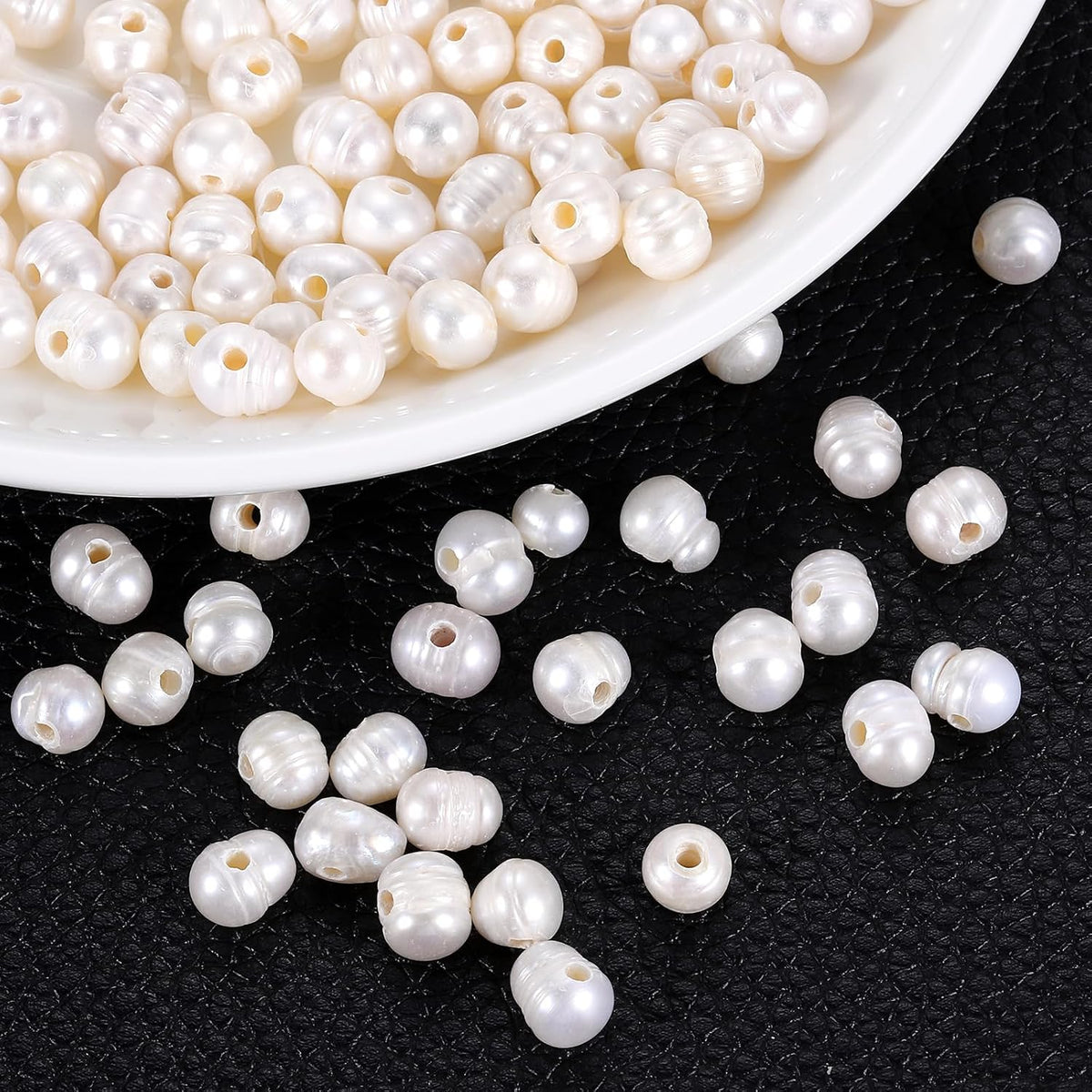 100 Pcs Freshwater Pearl Beads, 7-8mm Irregular Shape Loose Gemstone Pearls 0.8mm Hole for Leather Cord Beading Jewelry Making DIY Craft, White