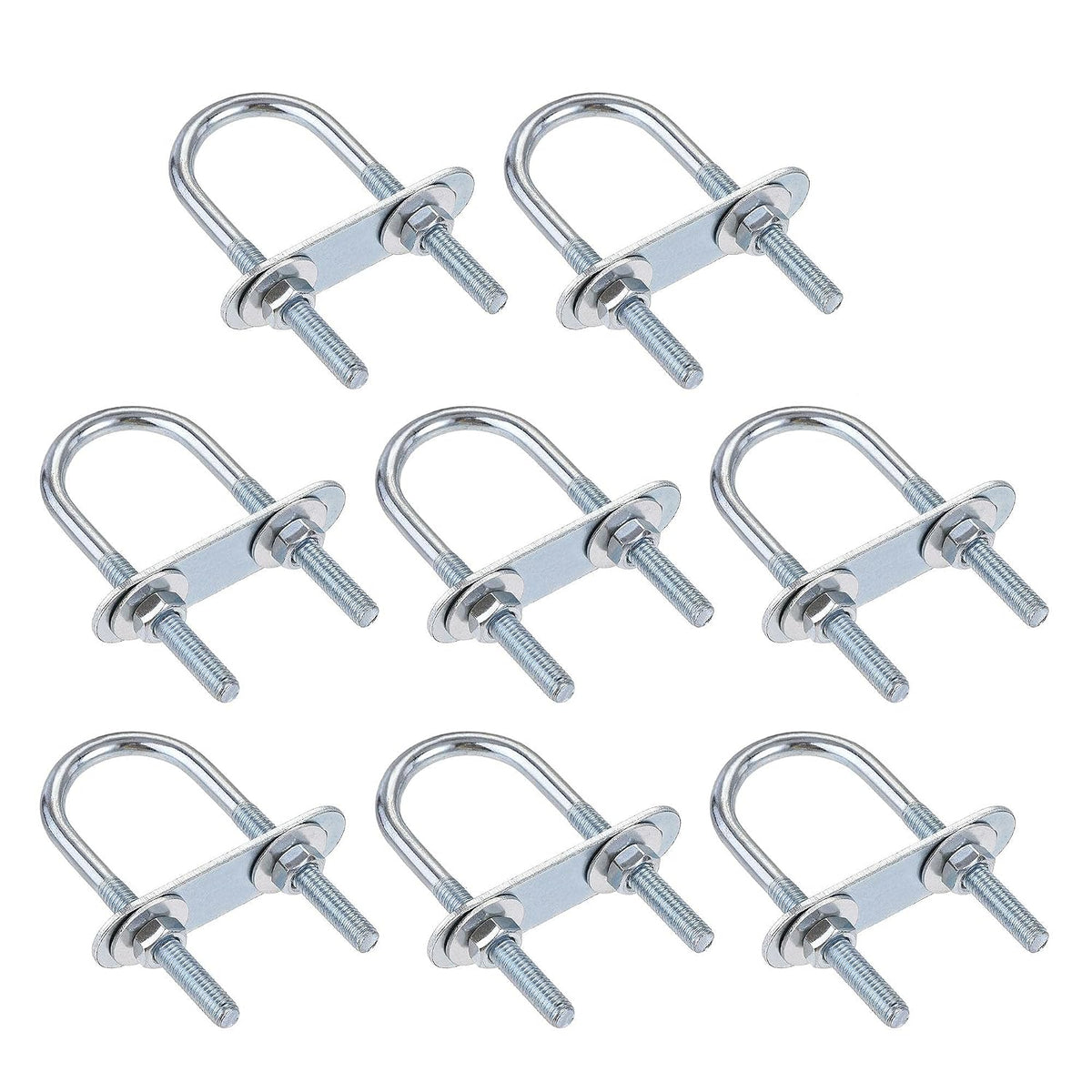 Round U-Bolts 8 Sets 1.34"(34mm) Inner Width 75mm Length Steel M6 with Nut, Plate, Washer