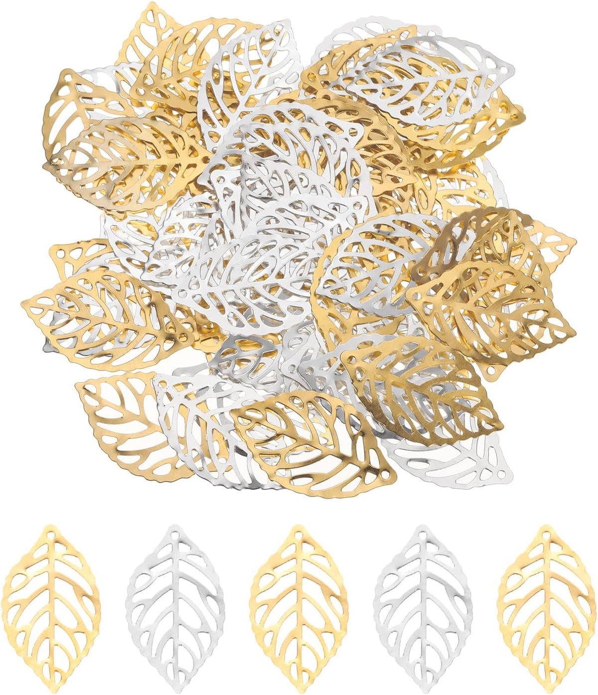 Hollow Leaf Ornaments Pendant, Metal Hollow Tree Leaves Decoration Crafts for Making DIY Earring Necklace Hairpin Clip Clothing Crafts
