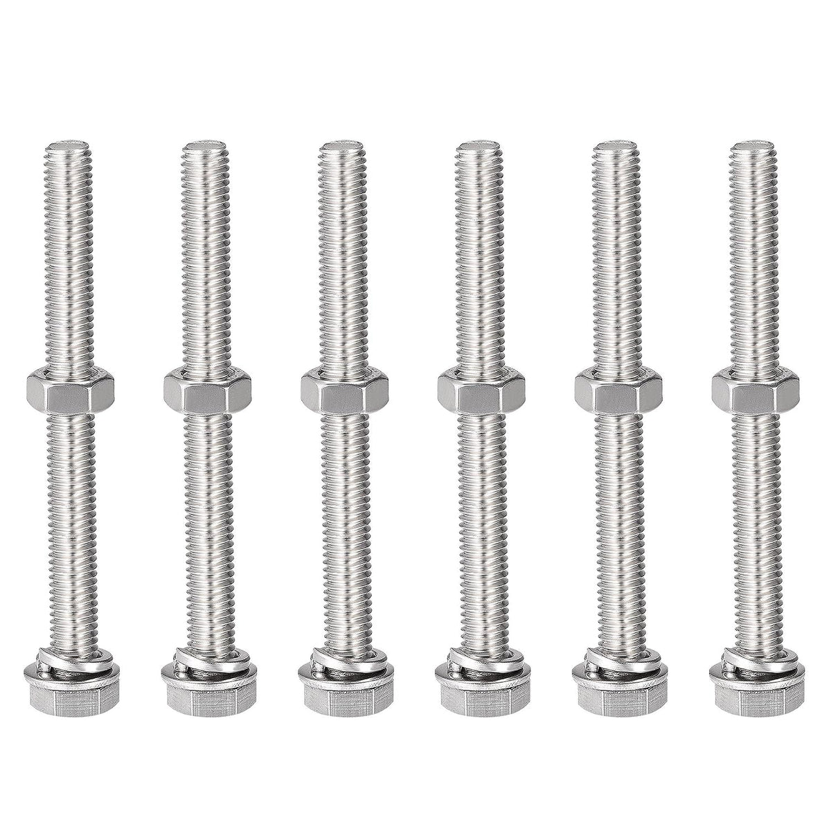 M8 x 80mm Hex Head Screws Bolts, Nuts, Flat & Lock Washers Kits, 304 Stainless Steel Fully Thread Hexagon Bolts 6 Sets