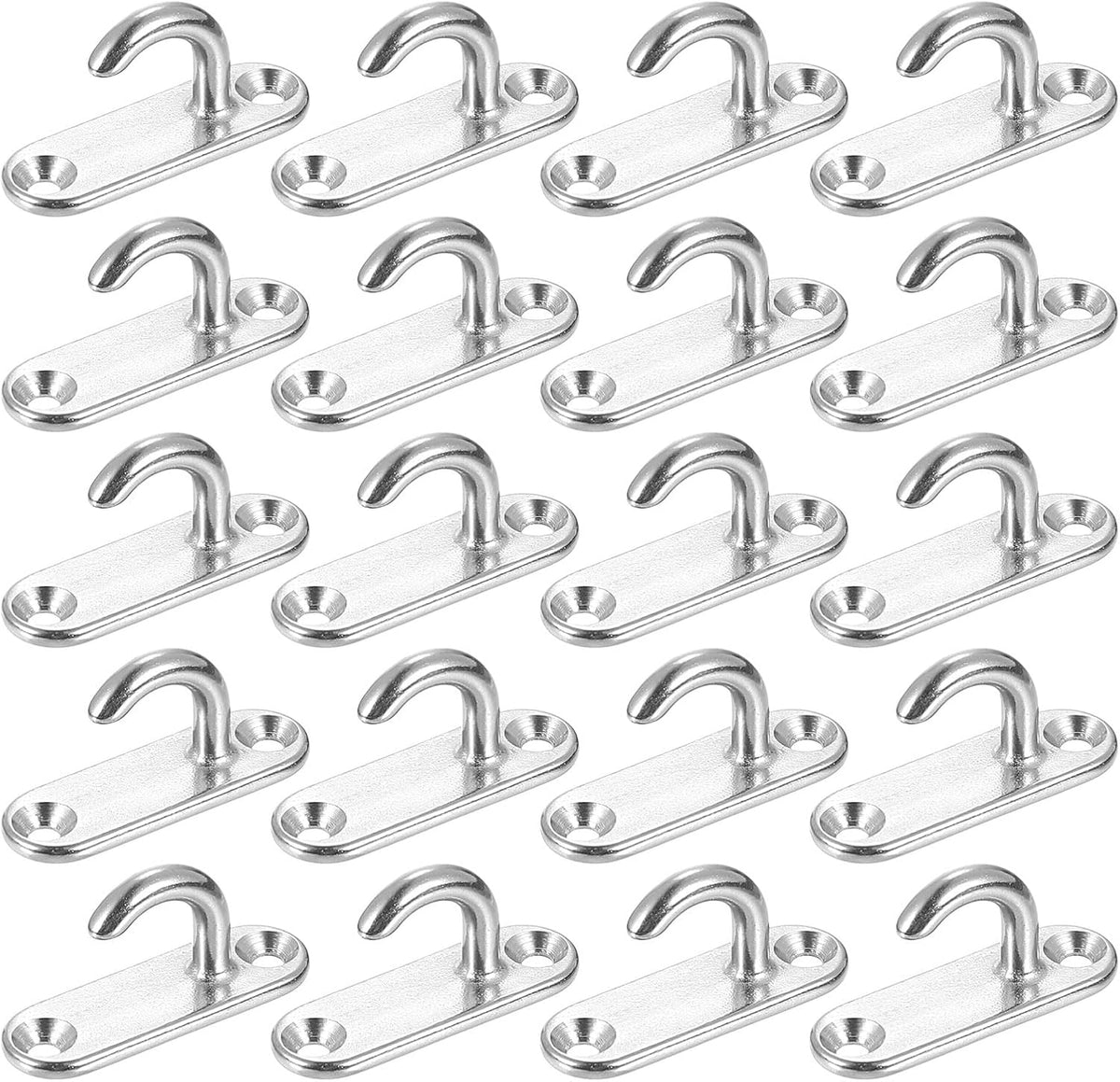 20 Pcs Pad Eye Plate Hooks, 1.8 Inch 304 Stainless Steel Ceiling Open Ring Marine Hanging Hook for Securing Hanging, Silver