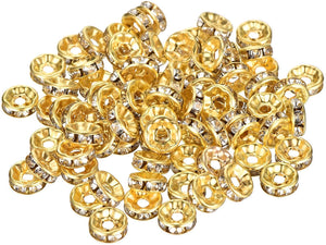 80Pcs Rondelle Spacer Beads, 8mm Rhinestone Spacer Beads Crystal Bead Spacers for DIY Jewelry Making Necklaces Bracelet Pendants, Imitation Gold