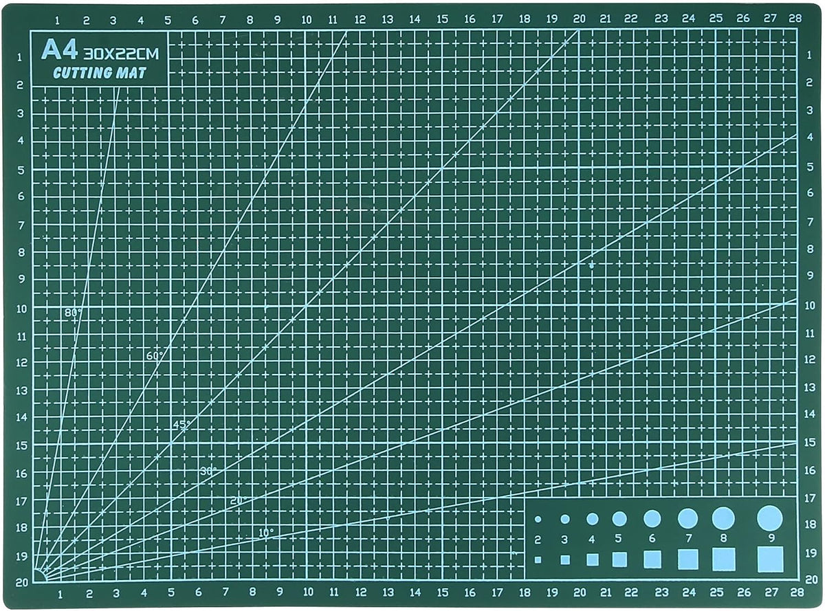 A4 Self-Healing Cutting Mat, 12" x 9" Non-Slip Double Sided with Grid PVC Desk Mat for DIY, Crafting, Model Building Rotary Cutting Board Green