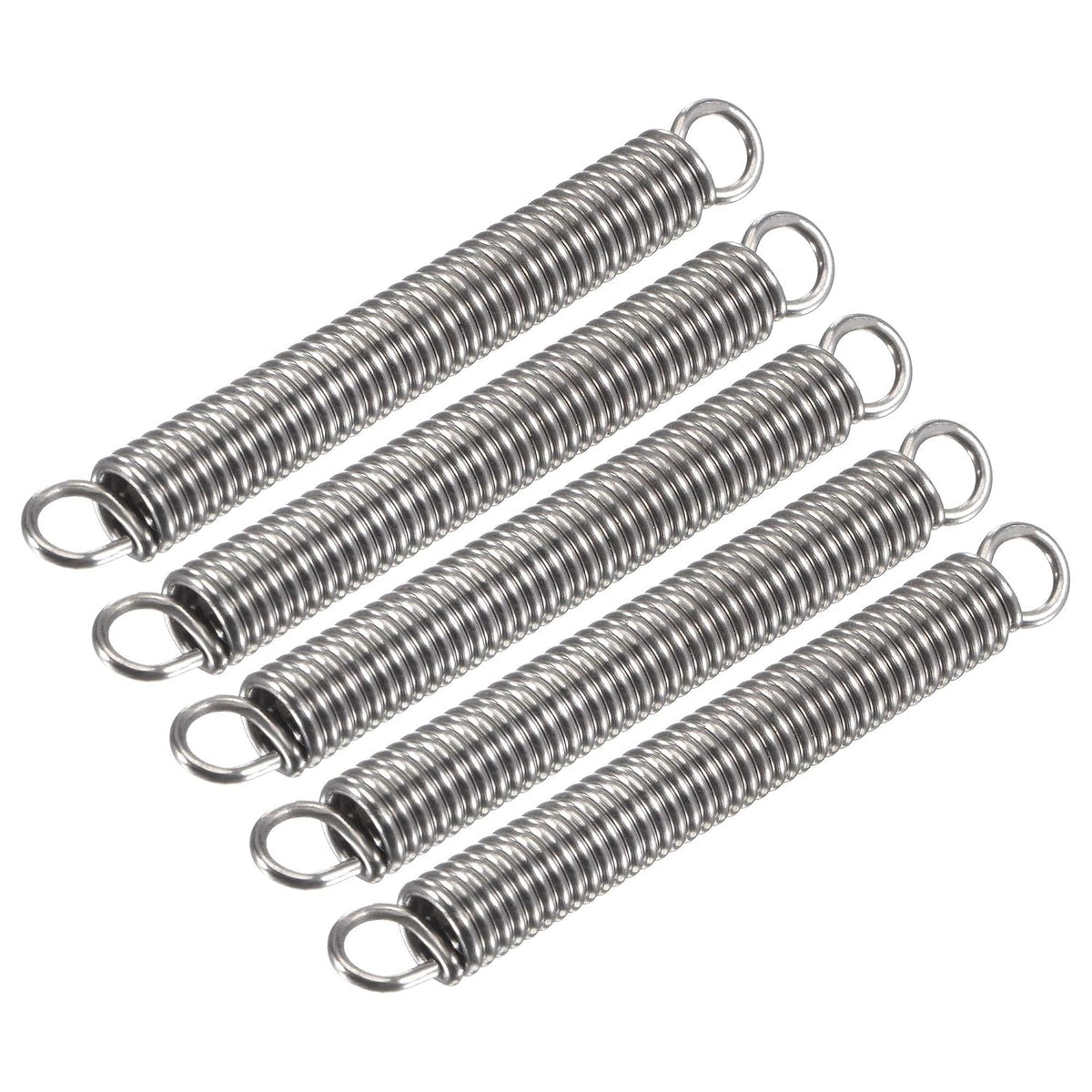 Compression Spring,6mm OD,1mm Wire Size,71.5mm Extended Length,55mm Free Length,304 Stainless Steel,5.3Lbs Load Capacity,Silver, Pack of 5