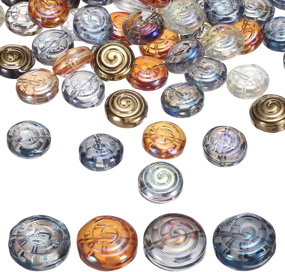 120Pcs Crystal Candy Bead, Lollipop Glass Beads Transparent Glass Spiral Round Spacer Bead for Bracelet Necklace DIY Jewelry Making, Multicolor