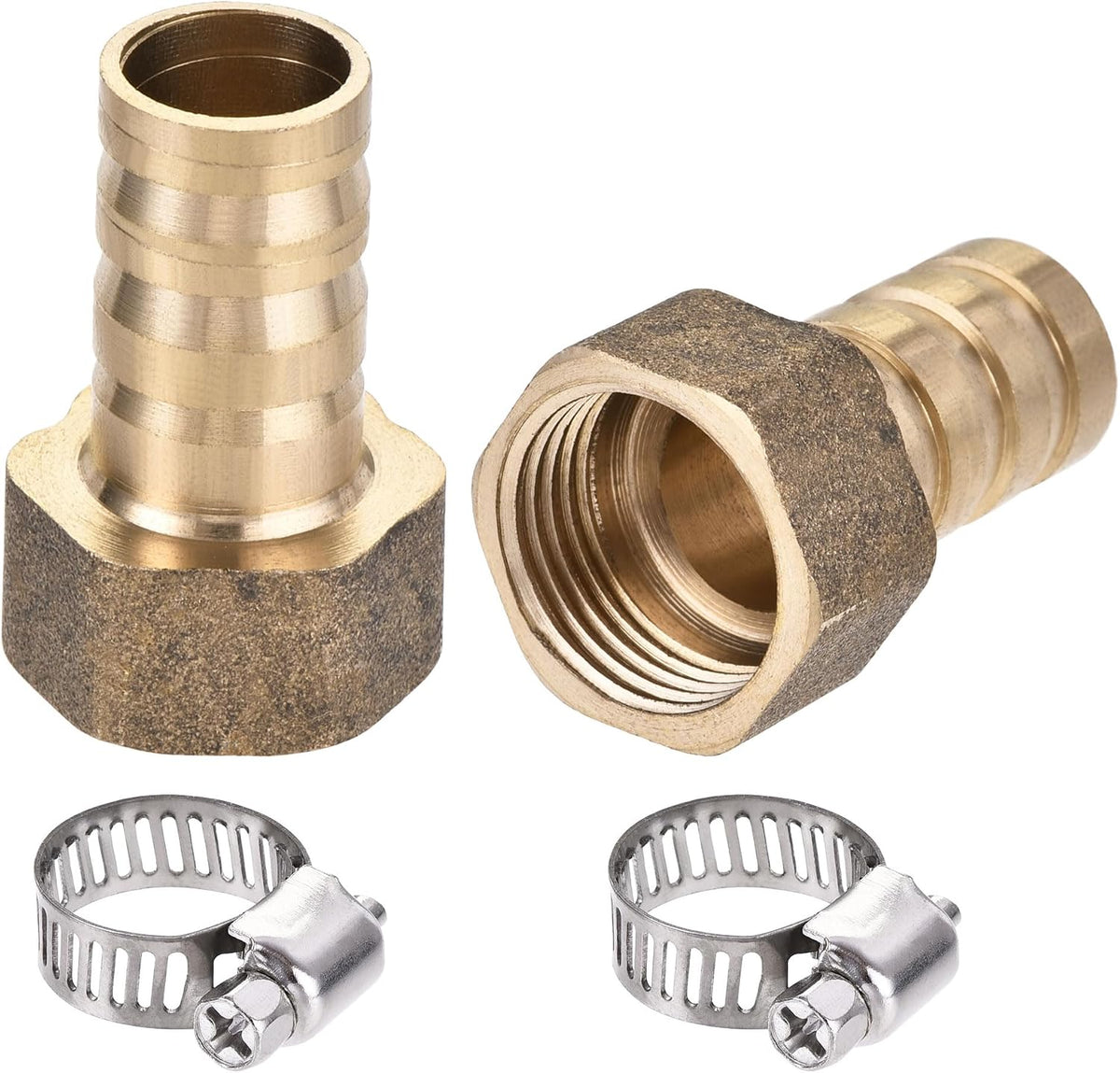 Brass Barb Hose Fitting Connector Adapter 12mm Barbed x 3/8PT Female Pipe with 9-16mm Hose Clamp 2Set