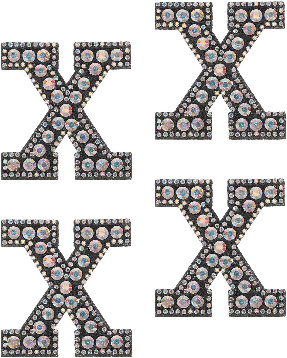 10Pcs Iron on Letters Patches, Letter X Rhinestone Pearl Alphabet Applique English Letter Sew on Patch for DIY Clothing Hat Bag, Black