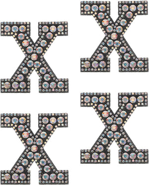 10Pcs Iron on Letters Patches, Letter X Rhinestone Pearl Alphabet Applique English Letter Sew on Patch for DIY Clothing Hat Bag, Black