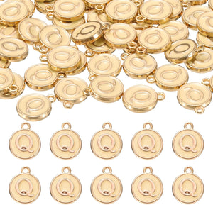 52pcs Letter Charm, Enamel Letter Pendants, Alphabet Q Pendants Double Sided Beads Charm for DIY Bracelet Necklace Pendants Earring Jewelry, Champagne Gold