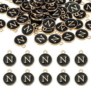 52pcs Letter Charm, Enamel Letter Pendants, Alphabet N Pendants Double Sided Beads Charm for DIY Bracelet Necklace Pendants Earring Jewelry, Black