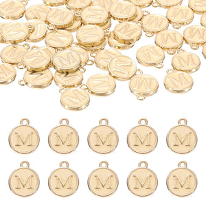 52pcs Letter Charm, Enamel Letter Pendants, Alphabet m Pendants Double Sided Beads Charm for DIY Bracelet Necklace Pendants Earring Jewelry, Champagne Gold