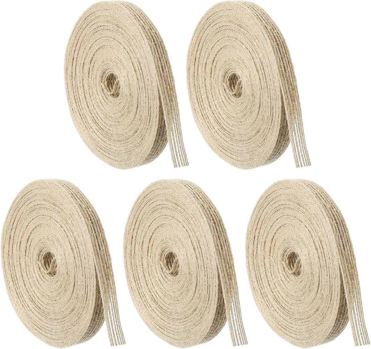 5 Rolls Natural Burlap Fabric Ribbon 3/8 Inch Burlap Wired Ribbon Tan Jute Linen Rustic Ribbon Rolls for DIY Crafts Home Decoration