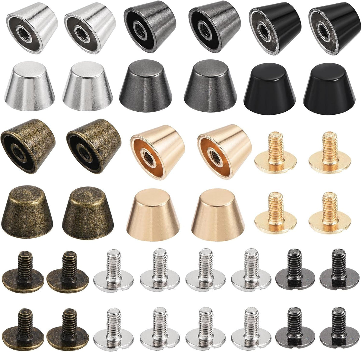 LinkMejor 10x7mm Rivet Studs Screw Back Flat Hollow Feet Stud Spike for Leather Craft DIY 5 Colors 20pcs