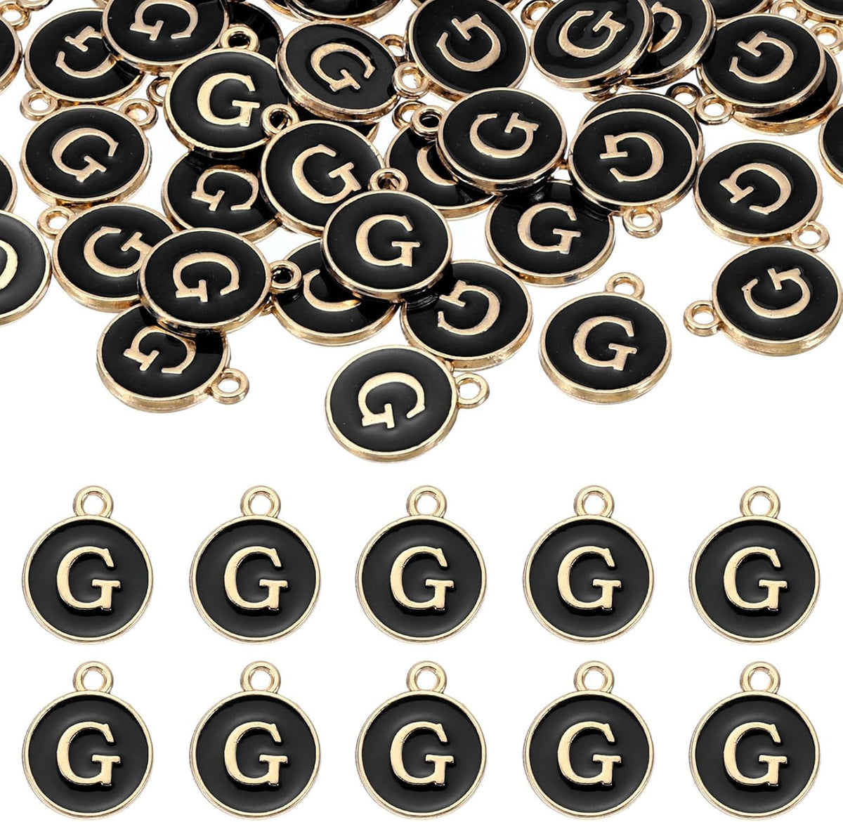 LinkMejor 52pcs Letter Charm, Enamel Letter Pendants, Alphabet g Pendants Double Sided Beads Charm for DIY Bracelet Necklace Pendants Earring Jewelry, Black