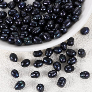 100 Pcs Freshwater Pearl Beads, 8-9mm Oval Rice Shape Loose Gemstone Pearls 0.8mm Hole for Leather Cord Beading Jewelry Making DIY Craft, Black