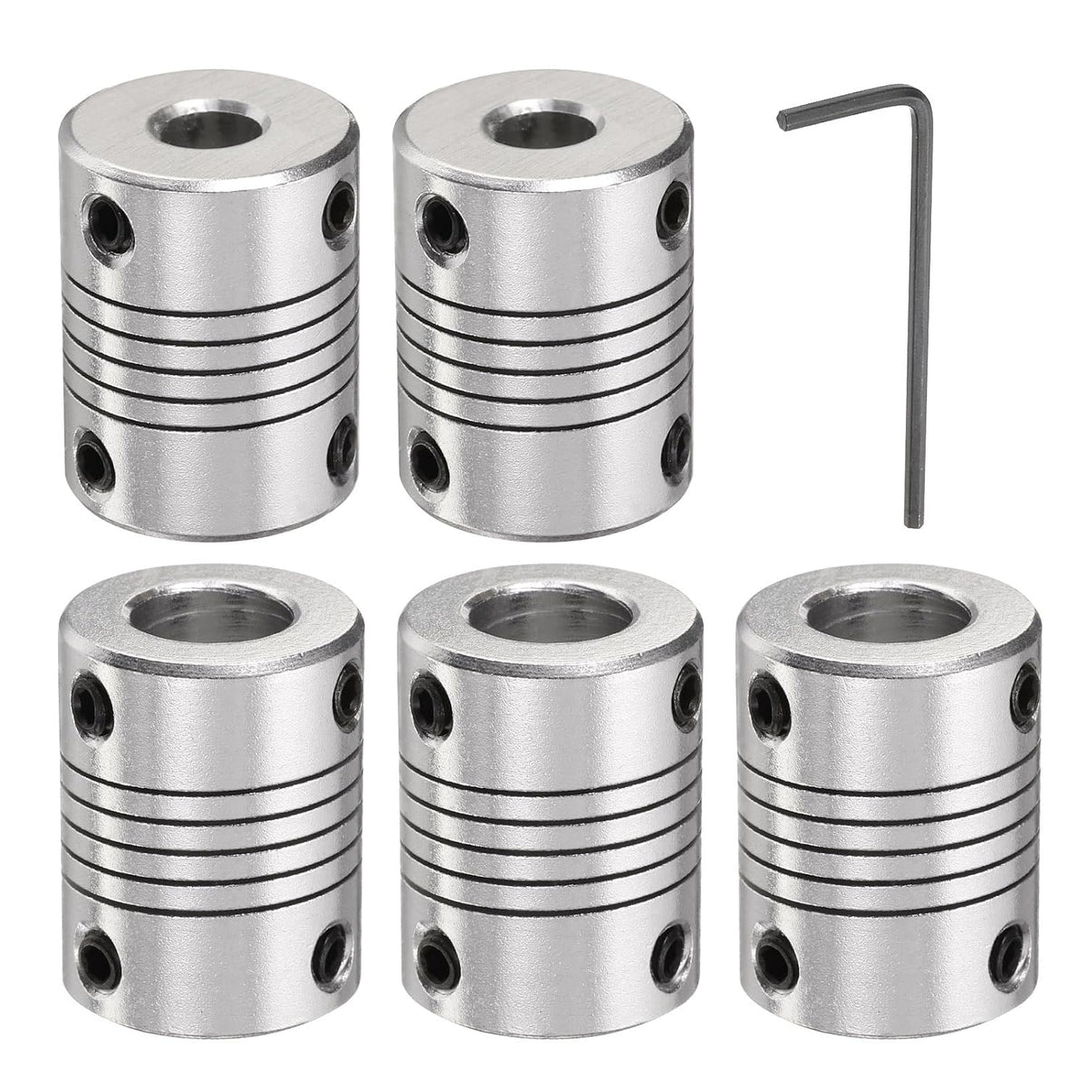 5 Pcs Aluminum Alloy Shaft Coupling 6.35mm to 8mm, Flexible Coupling Motor Connector Joint, Stepper Motor Coupler for CNC Machine & 3D Printer (L25xD19)
