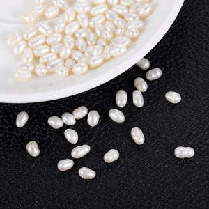 100 Pcs Freshwater Pearl Beads, 4-5mm Oval Rice Shape Loose Gemstone Pearls 0.8mm Hole for Leather Cord Beading Jewelry Making DIY Craft, White